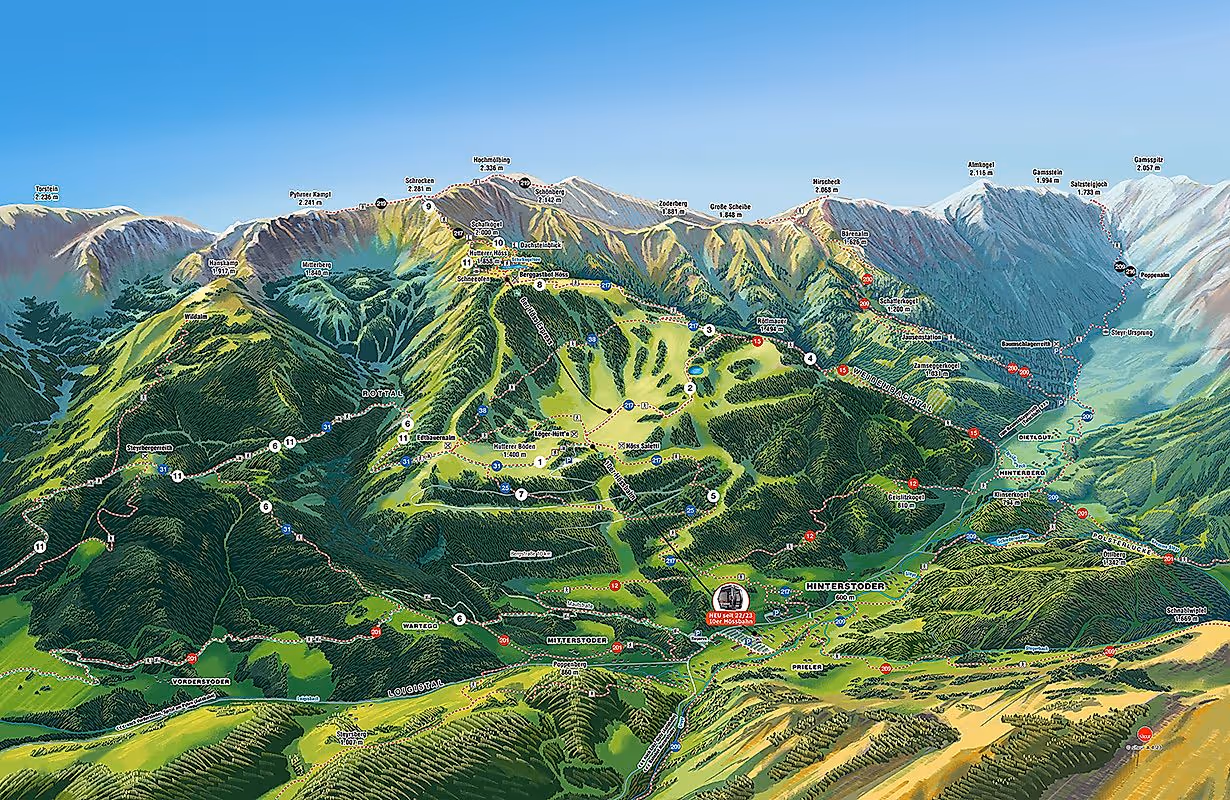 Panoramakarte der Sommerbergregion Hinterstoder