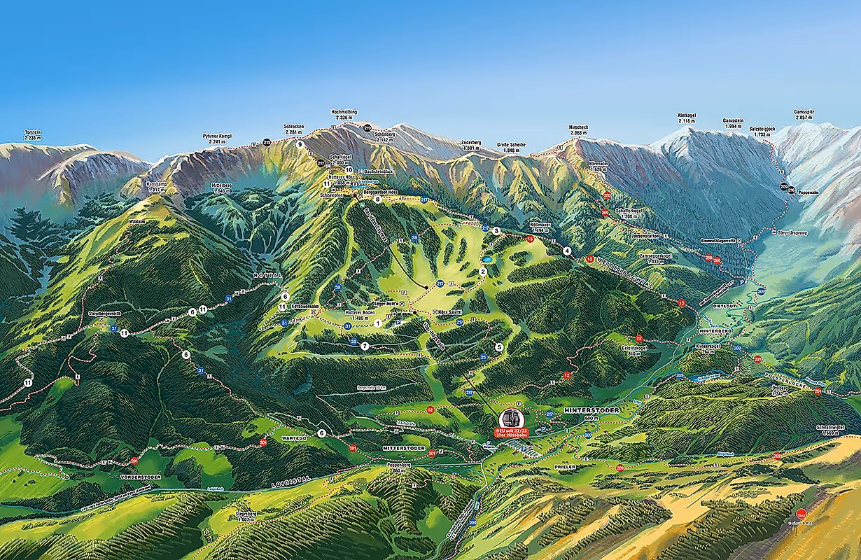 Panoramic map of the Hinterstoder summer mountain region