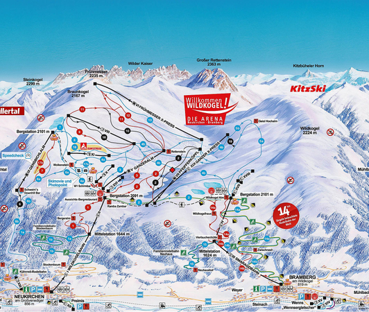 Winterpanorama der Skiregion Wildkogel Arena, Neukirchen