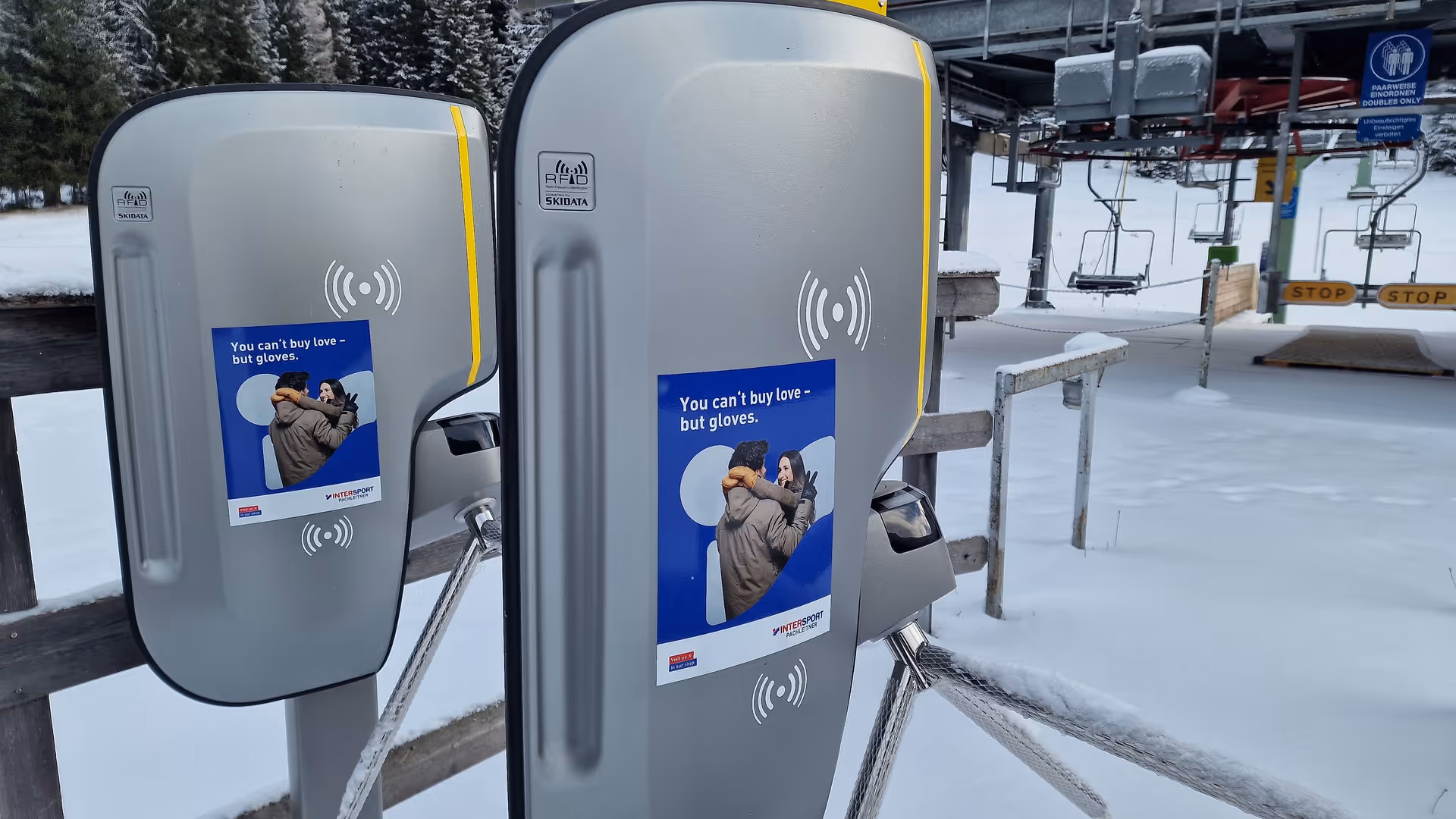 Intersport advertising at the check controls in the Hinterstoder-Wurzeralm ski area, Hinterstoder