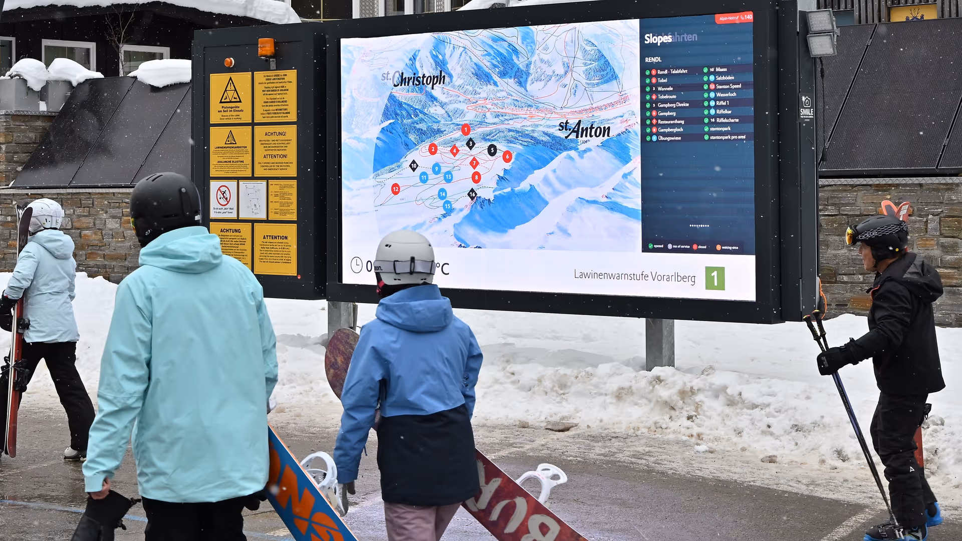 Digital signage LED video wall with content on cable car operation, snow and weather conditions, events and much more