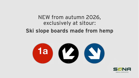 slide from the “Sitour Safety Signage” presentation showing a red ski slope sign and a blue and black edge marker arrow