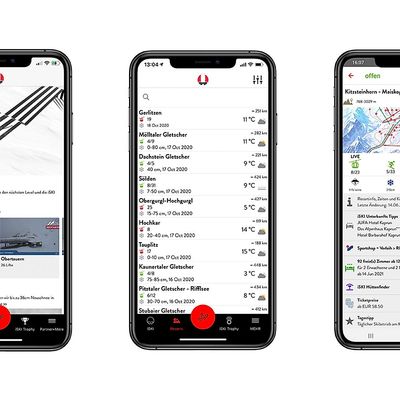 iSKI app - start screen, resort list, selected ski area with information