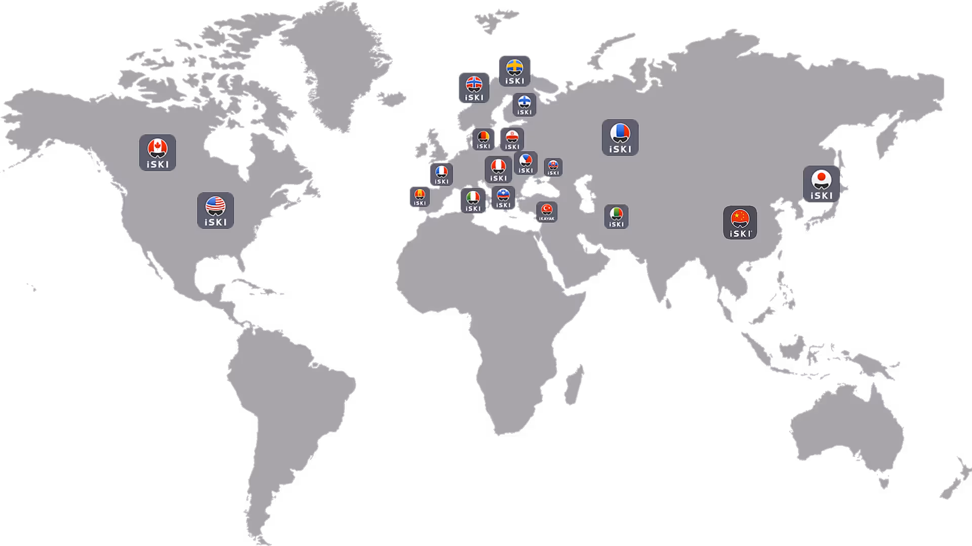 World map with countries where the iSKI app is available.