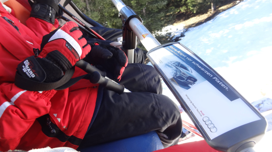 Audi branding on chairlift bars in the Oberstdorf Kleinwalsertal ski resort in Germany