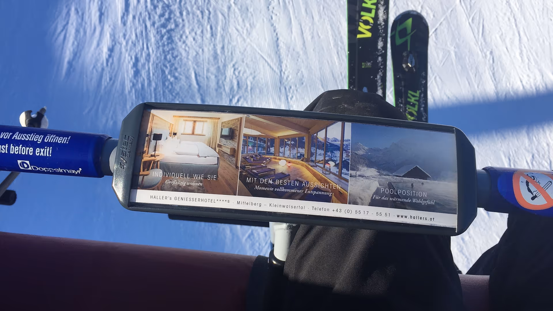 Haller's Genießerhotel bar on chairlift brackets in the Oberstdorf Kleinwalsertal ski area