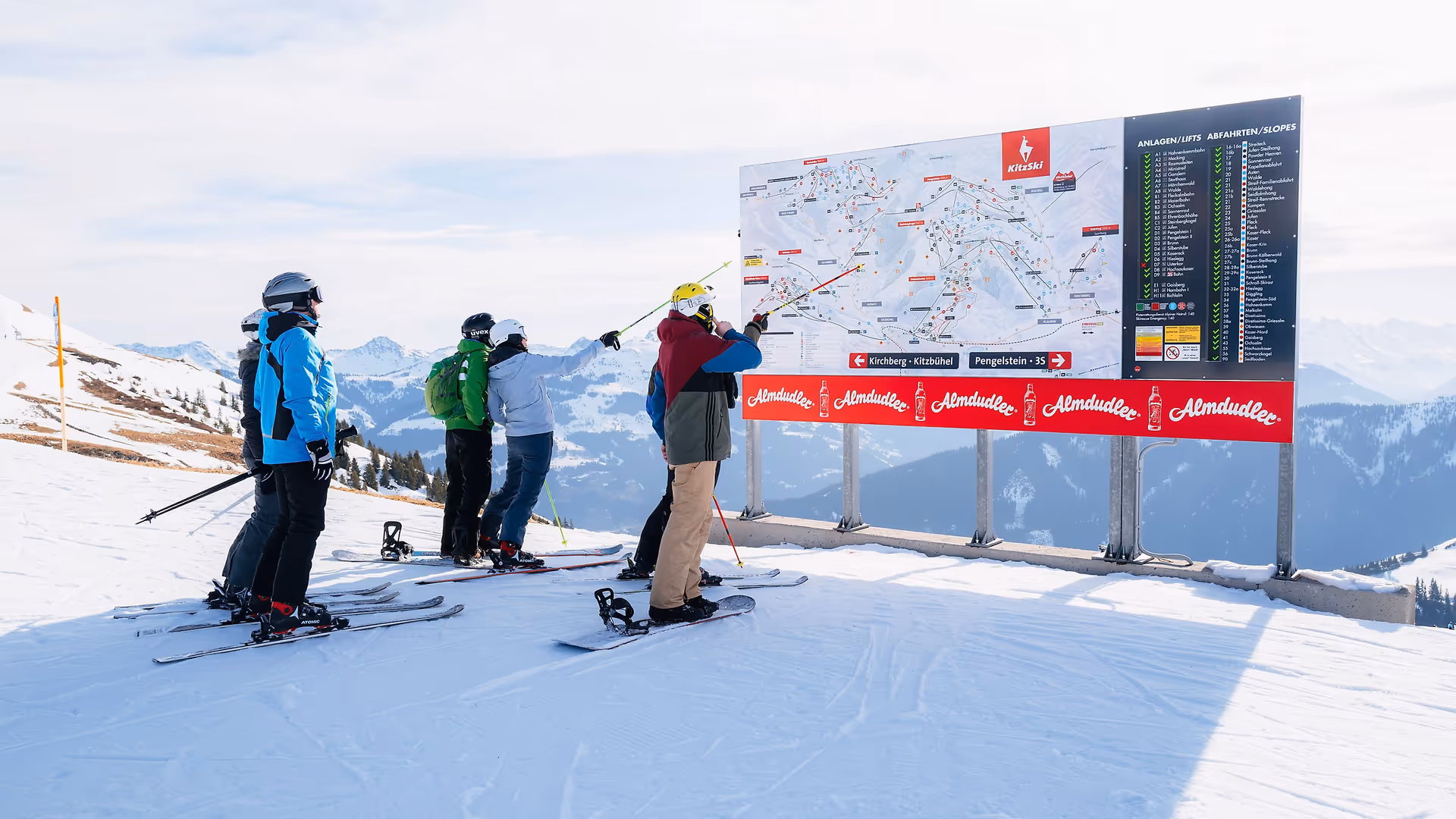 Panorama-Infoanlage mit Winterpanoramakarte und LED-Legende im Skigebiet KitzSki, Kitzbühel