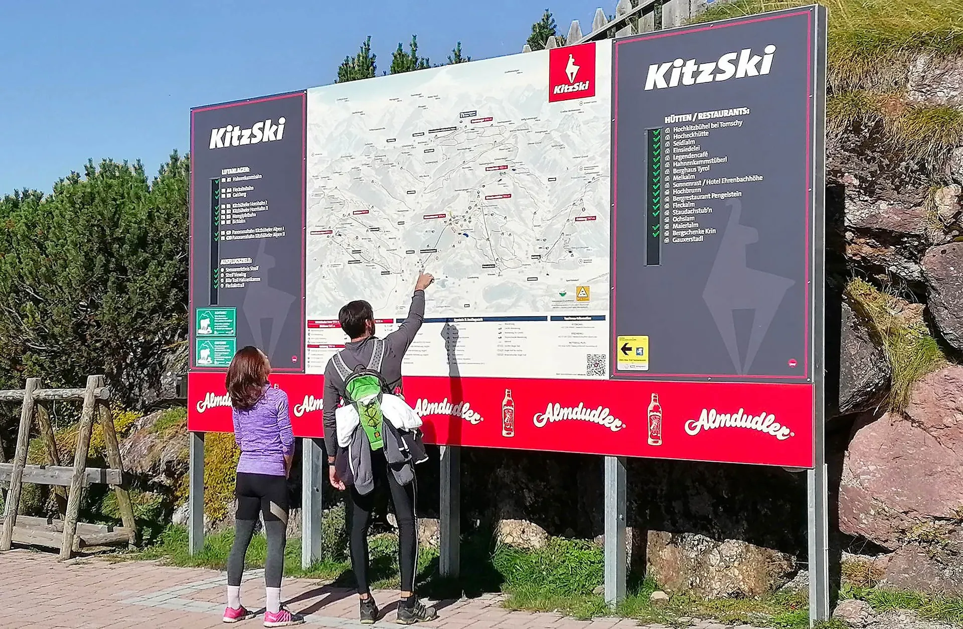 Panorama Info System with Almdudler advertising strip in the Kitzbühel summer mountain region