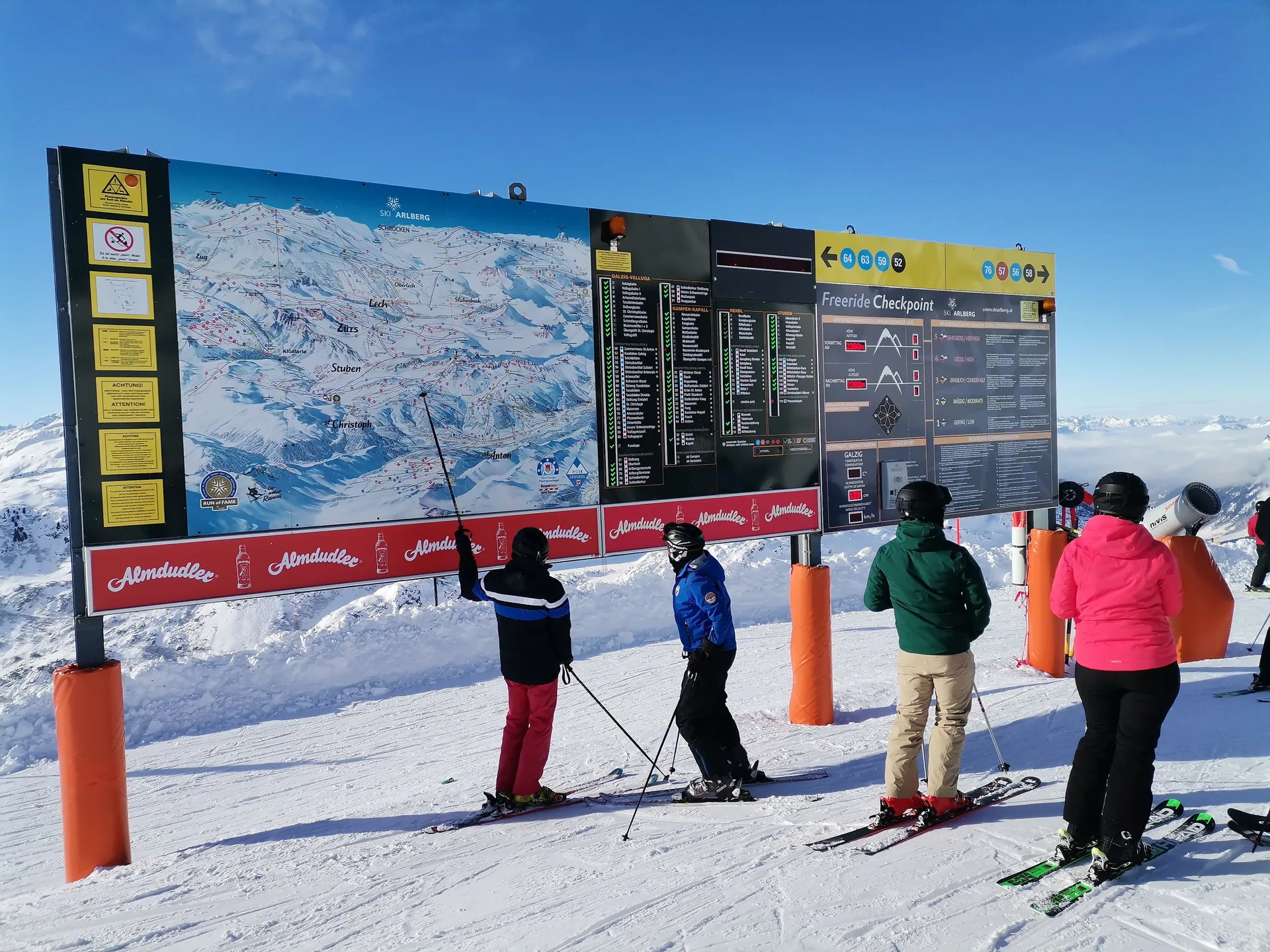 Panorama Info System with Almdudler advertising strip at Ski Arlberg, St. Christoph