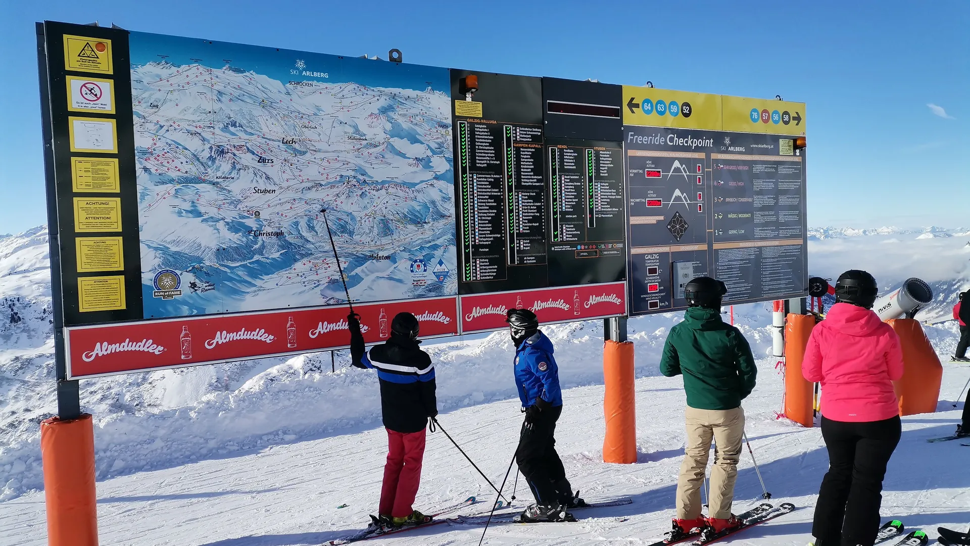 Panorama Info System with Almdudler advertising strip at Ski Arlberg, St. Christoph