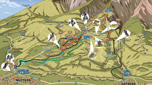 Summer panorama of the Mutters bike region