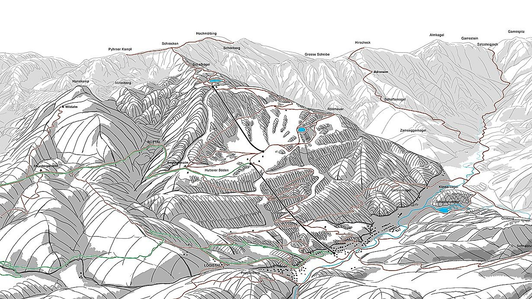 Sketch of the summer panoramic map of the Hinterstoder hiking area