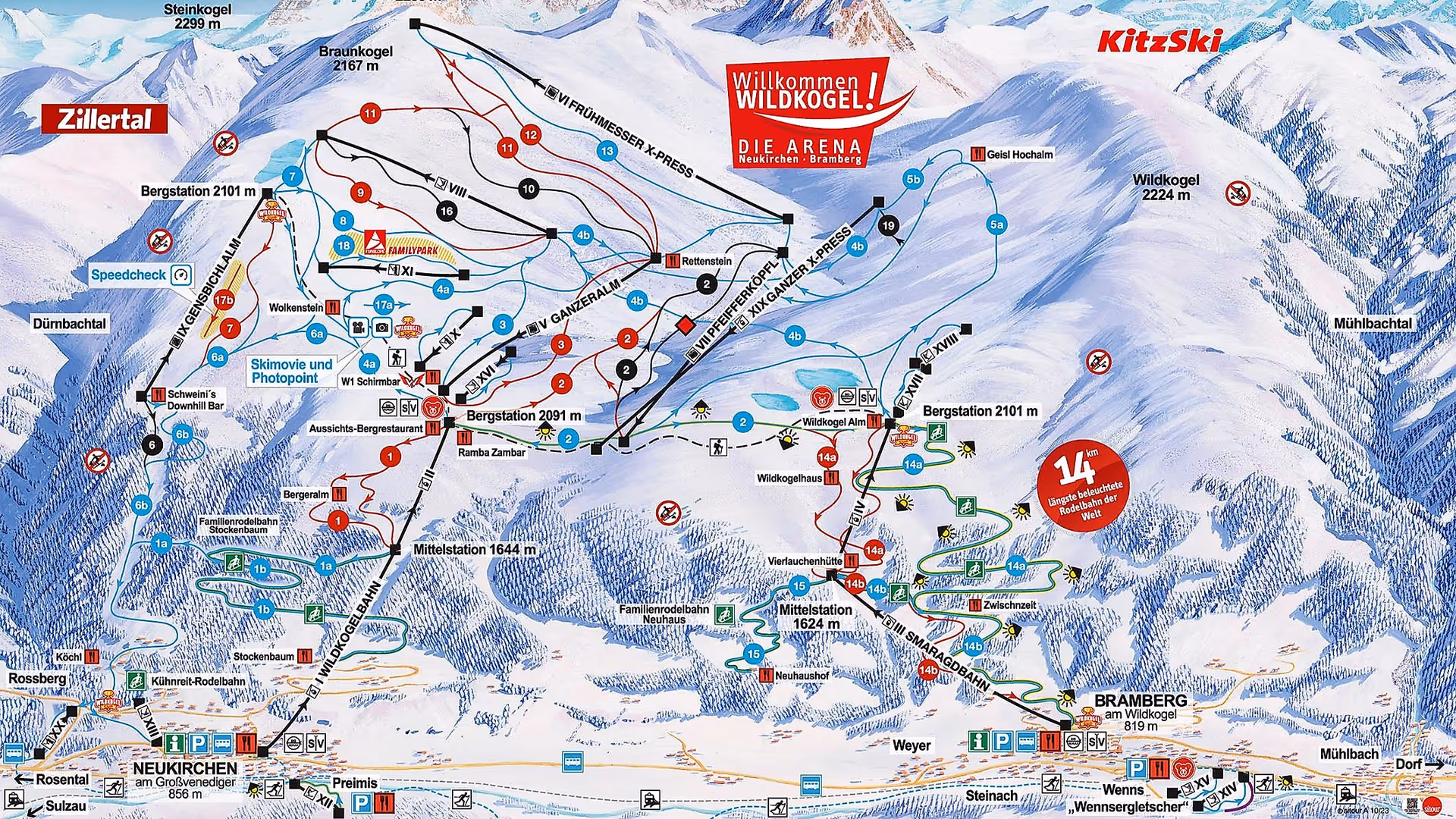 Winter panorama of the Wildkogel Arena ski region, Neukirchen am Großvenediger