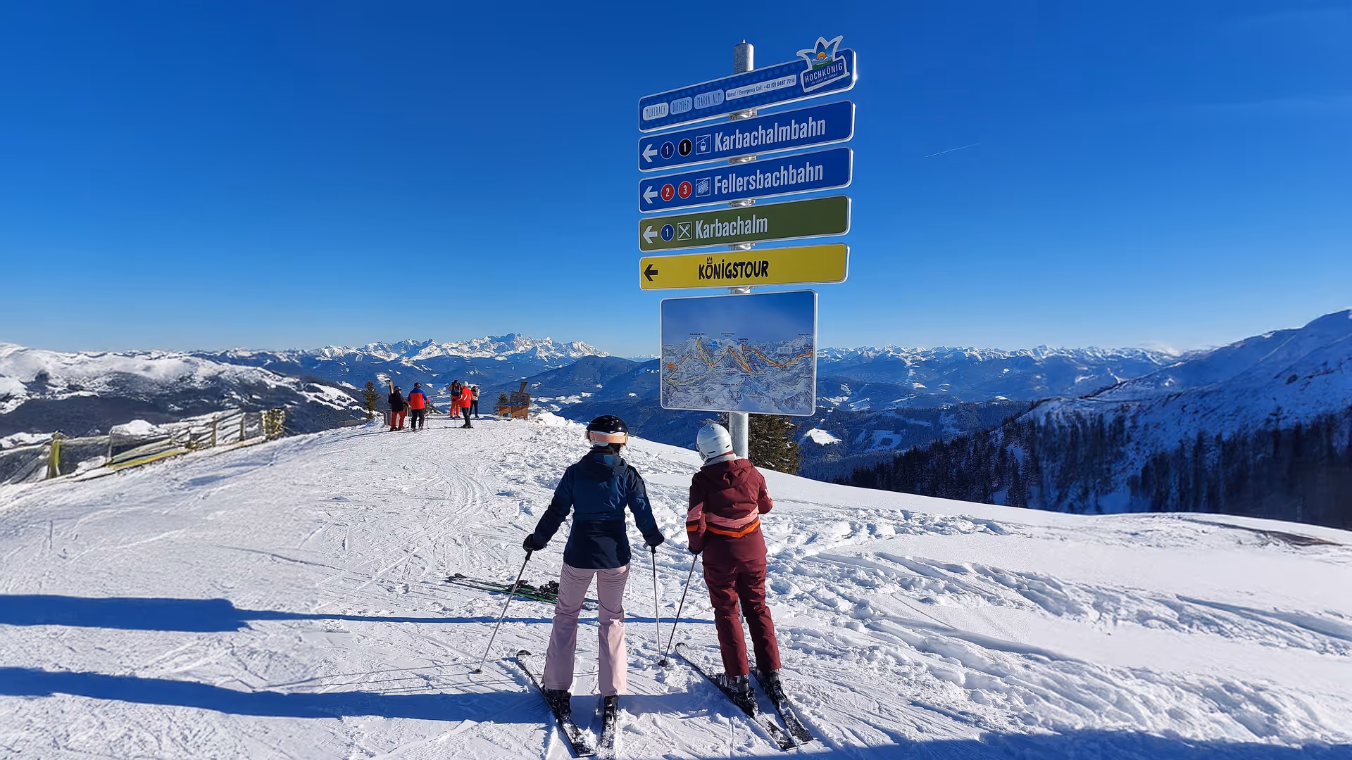 Ski slope guidance system with individual modules and panoramic map in Hochkönig design
