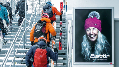 2 sheets of poster with Eisbär motif in the Ischgl ski resort