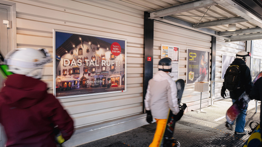 Poster, 4 sheets, in a cable car station with Casino Kitzbühel - subject in the KitzSki ski area, Kitzbühel
