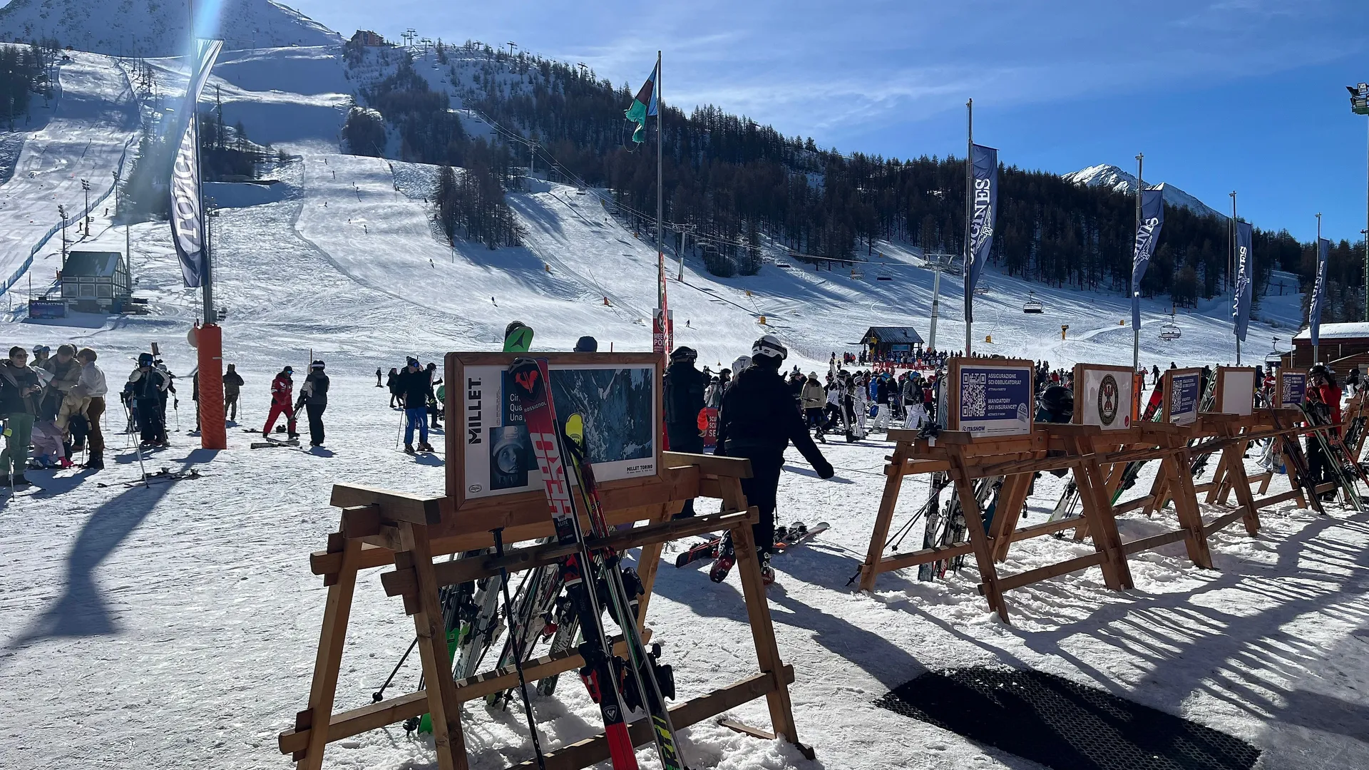 Advertising space on ski racks in Sestriere, Italy
