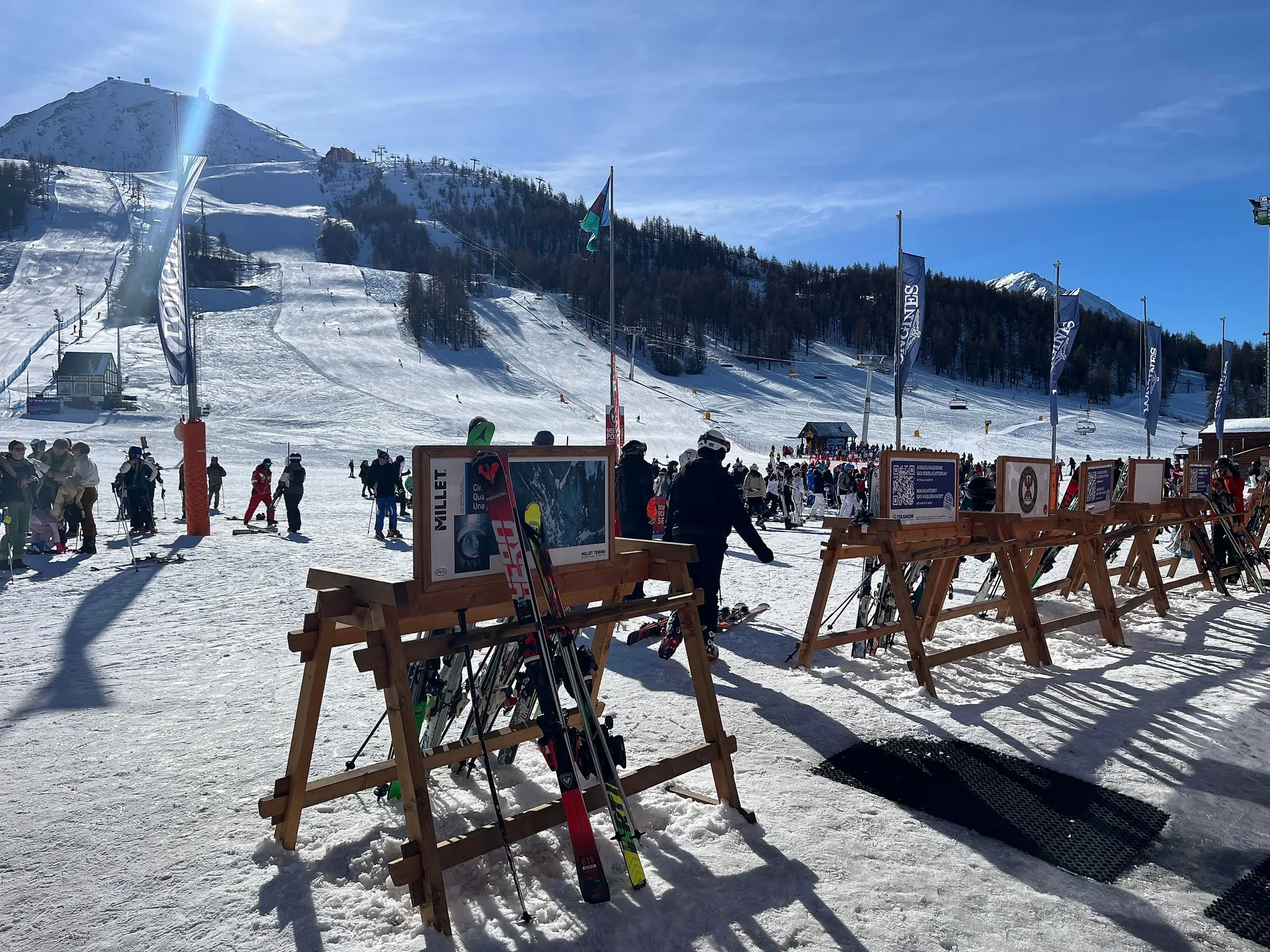 Advertising space on ski racks in Sestriere, Italy