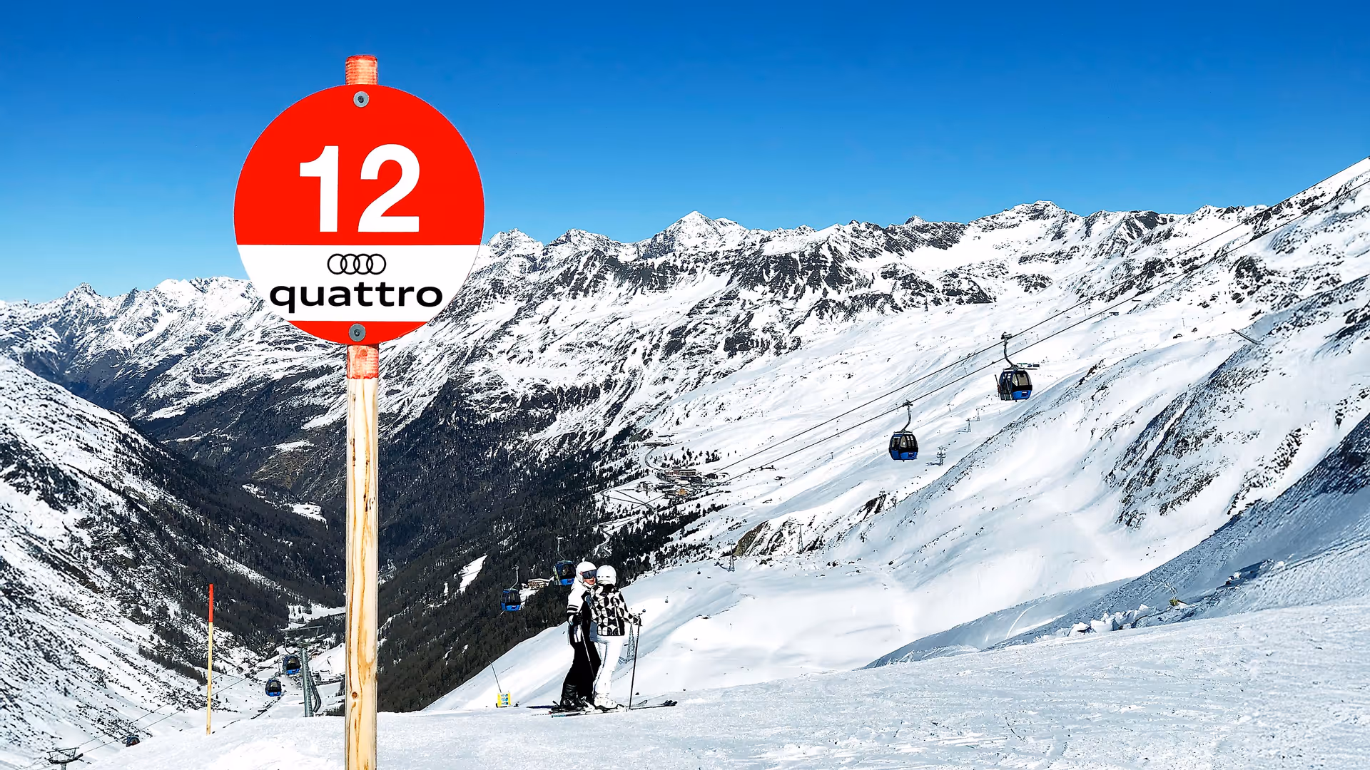 Ski slope marking for red slope with Audi motif in the Obergurgl ski area