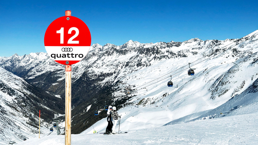 Ski slope marking for red slope with Audi motif in the Obergurgl ski area