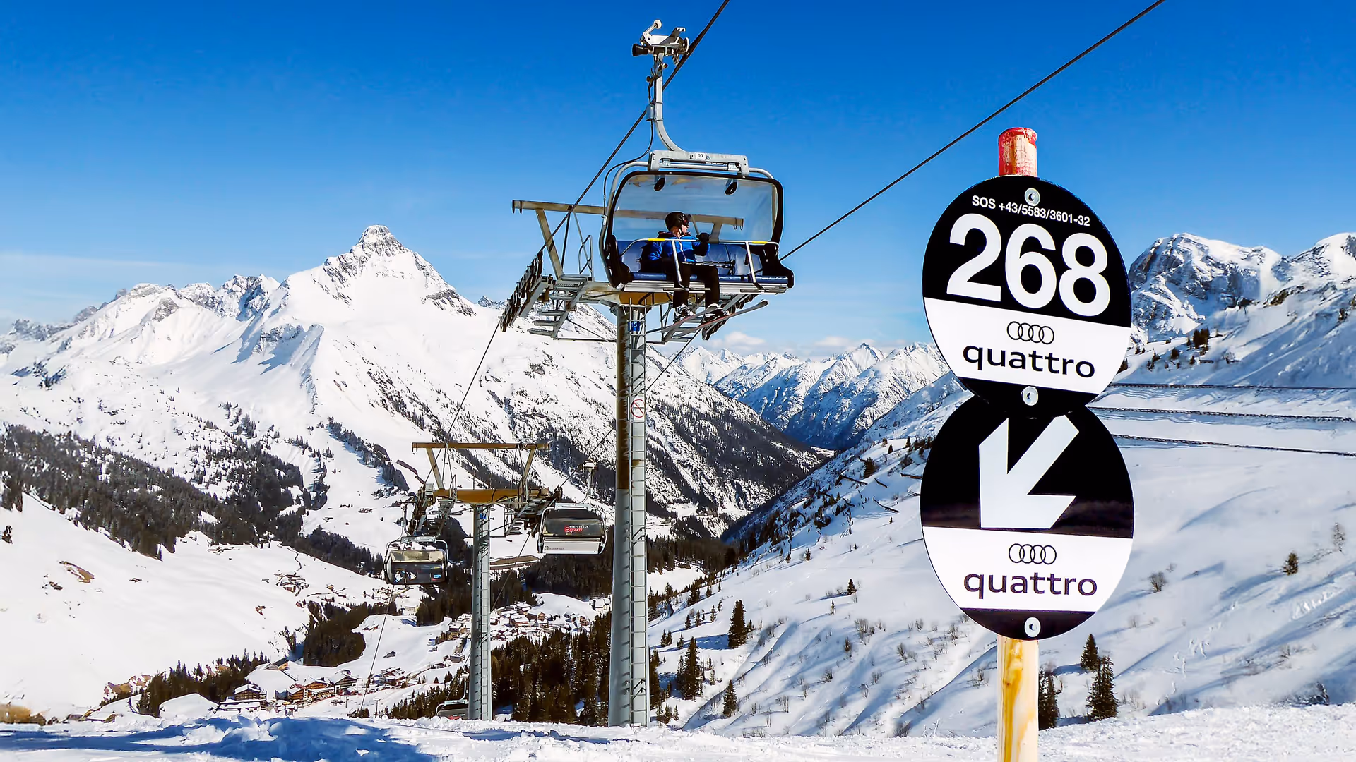 Ski slope marking for black slope with Audi motif at Ski Arlberg, Warth