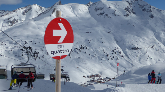 Ski slope marking - red ski slope board on the Ski Arlberg, Zürs