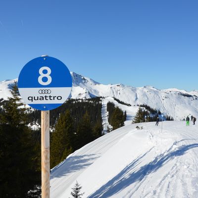 Blue ski slope board in the Schmitten ski area, Zell am See