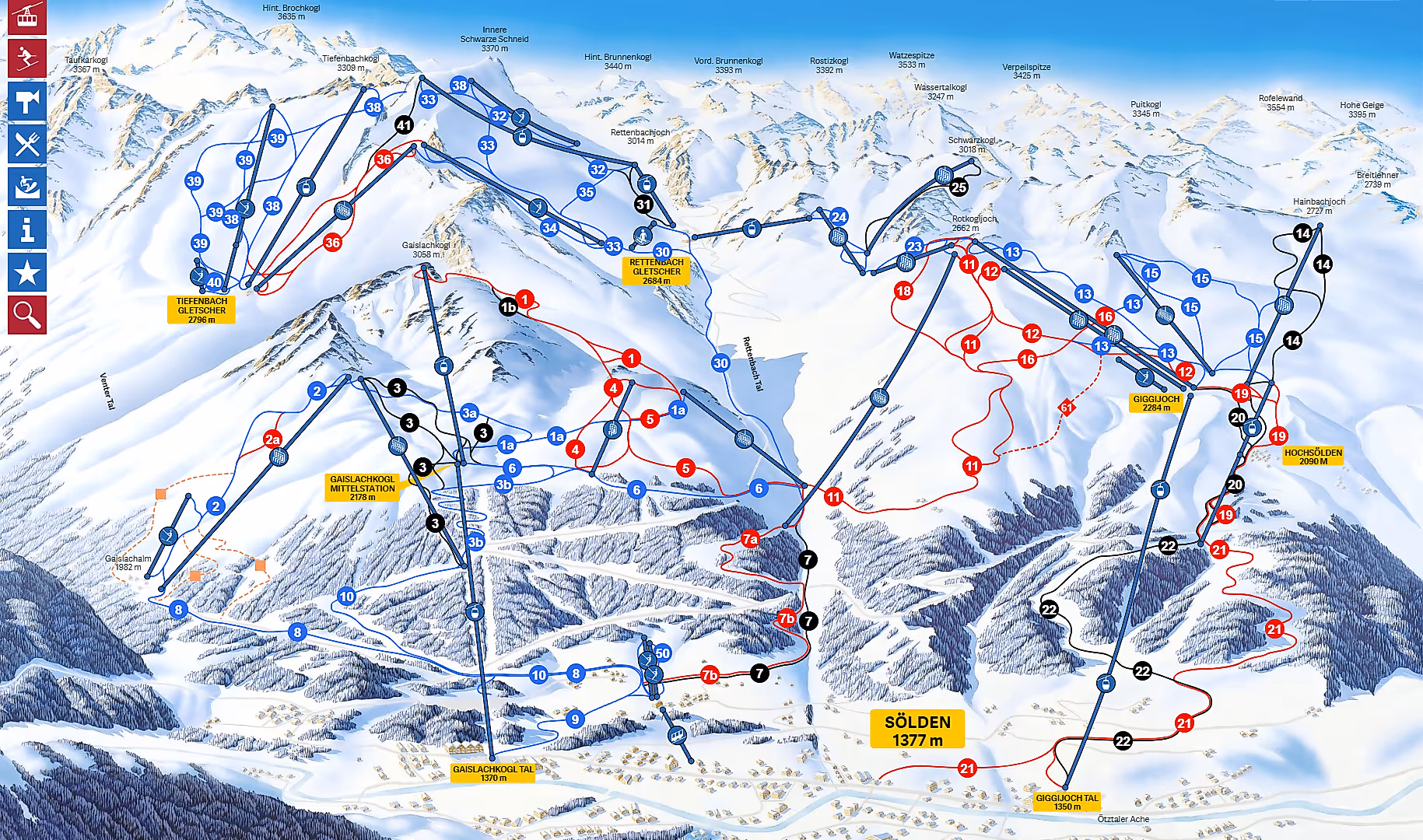 Ski map of the Sölden ski area, Austria