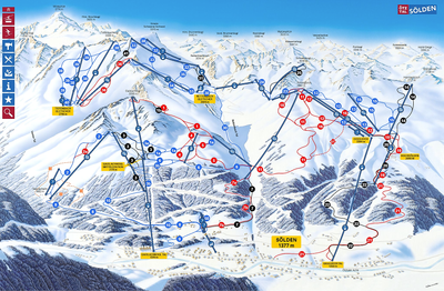 Ski map of the Sölden ski area, Austria